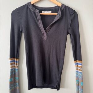 WE THE FREE Long Sleeve Top with Patterned Sleeves